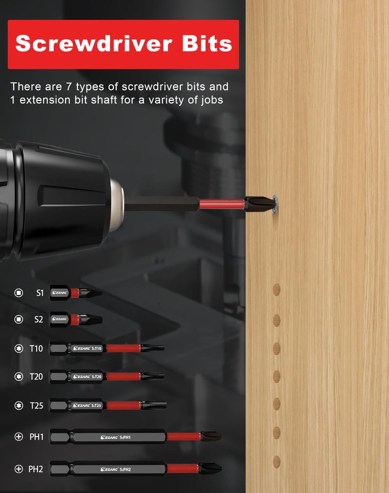 EZARC Countersink Drill Bit Set  24 PCS Tapered Drill Bits Counter Sink Drill Bit with 6PCS Wooden Sticks 1/4"" Hex Shank Quick Change for Woodworking with Storage Box - Image 4